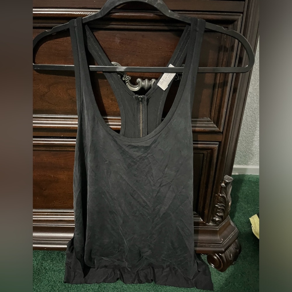 Zara Black Racerback low hi split hem Tank with Back Zip